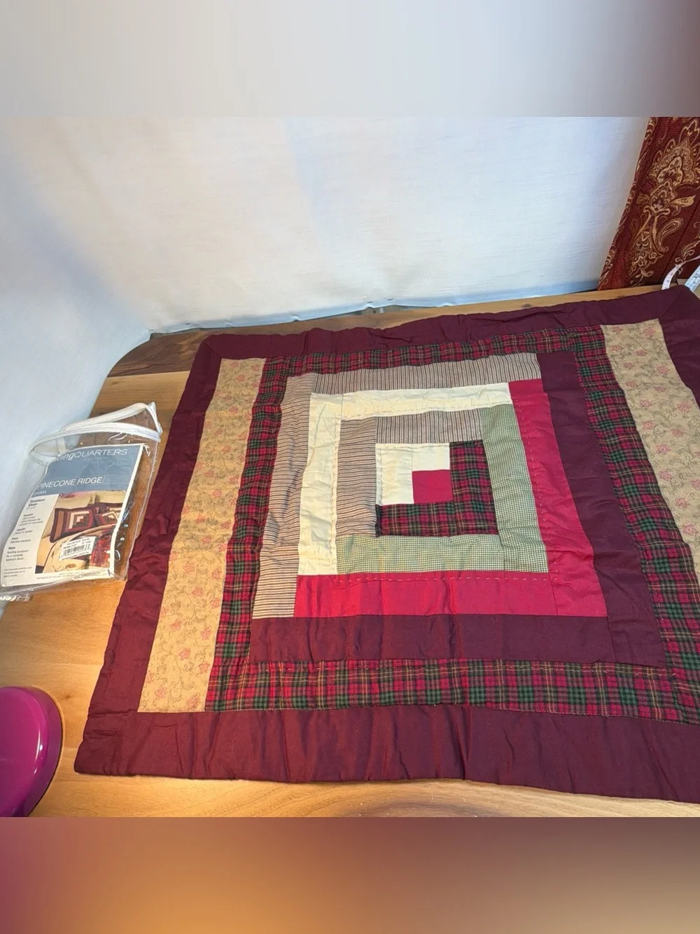 NWT Pinecone Ridge ONE Quilted Standard Pillow‎ Sham 20x26” Burgundy Patchwork